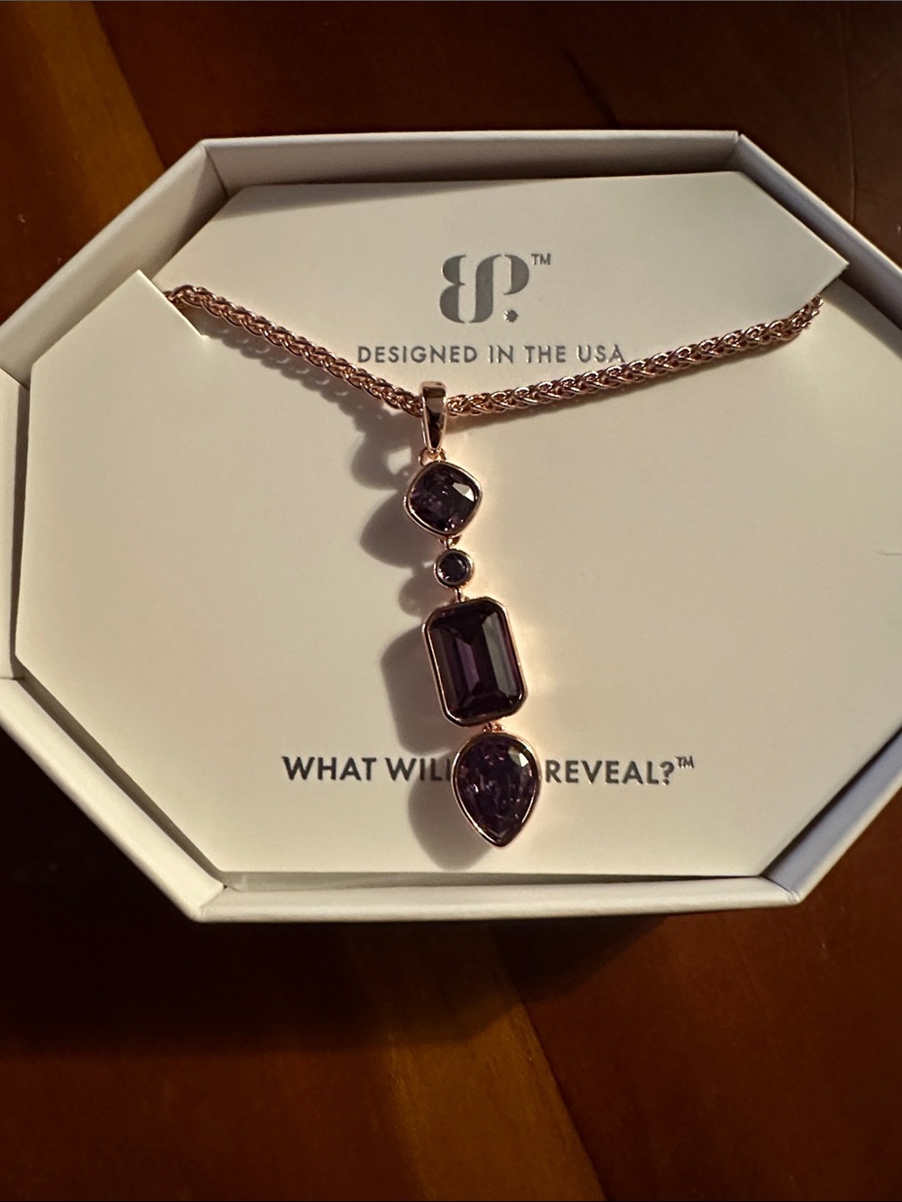 bp Rose Gold Necklace with Purple Stones Pendant